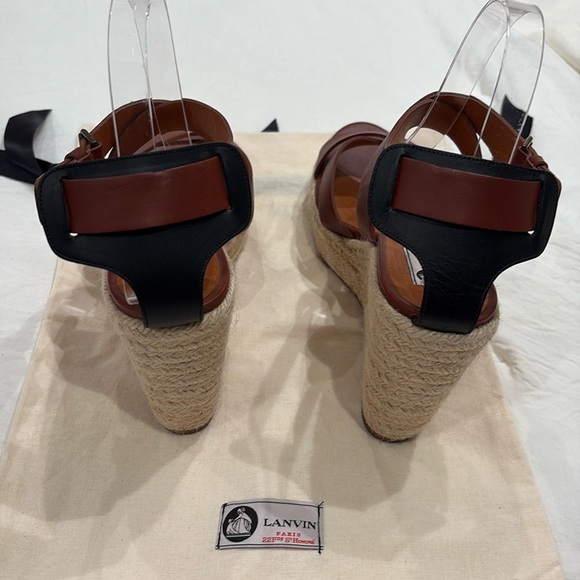 Lanvin Espadrille Crisscross Sandals Wedge Platform Brown Used Once - Picture 3 of 14